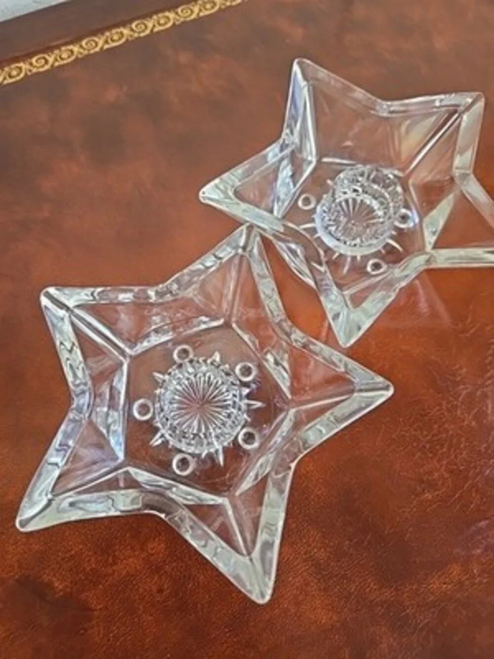 Glass Star Candle Stick Holder, Vintage Candle Holder - Set Of 2